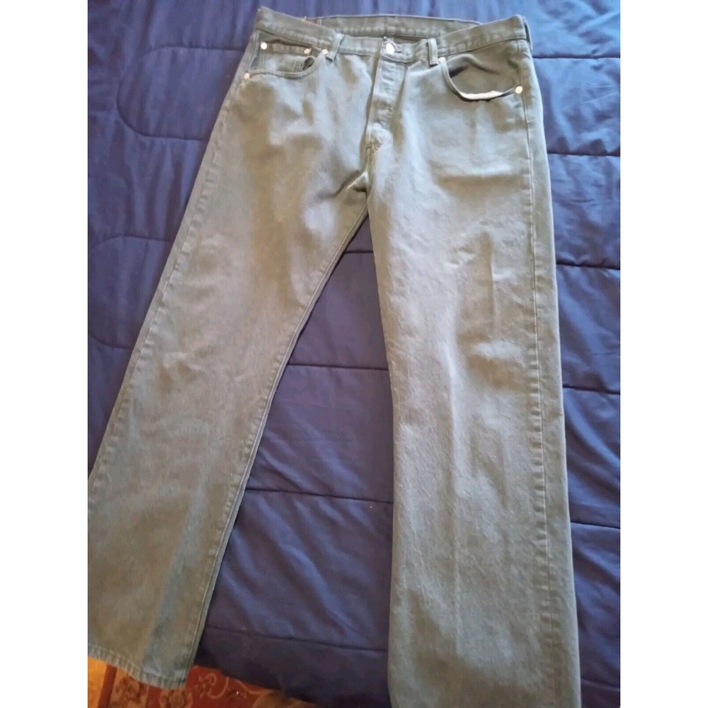 Levi's 501‎ Jeans Mens 38x30 Dark Green Wash Denim Pants Button Fly 7C